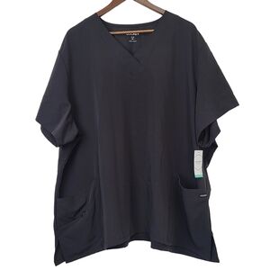 Jockey New Womens Sz 5X Black Scrub Shirt Top 3 pockets V neck